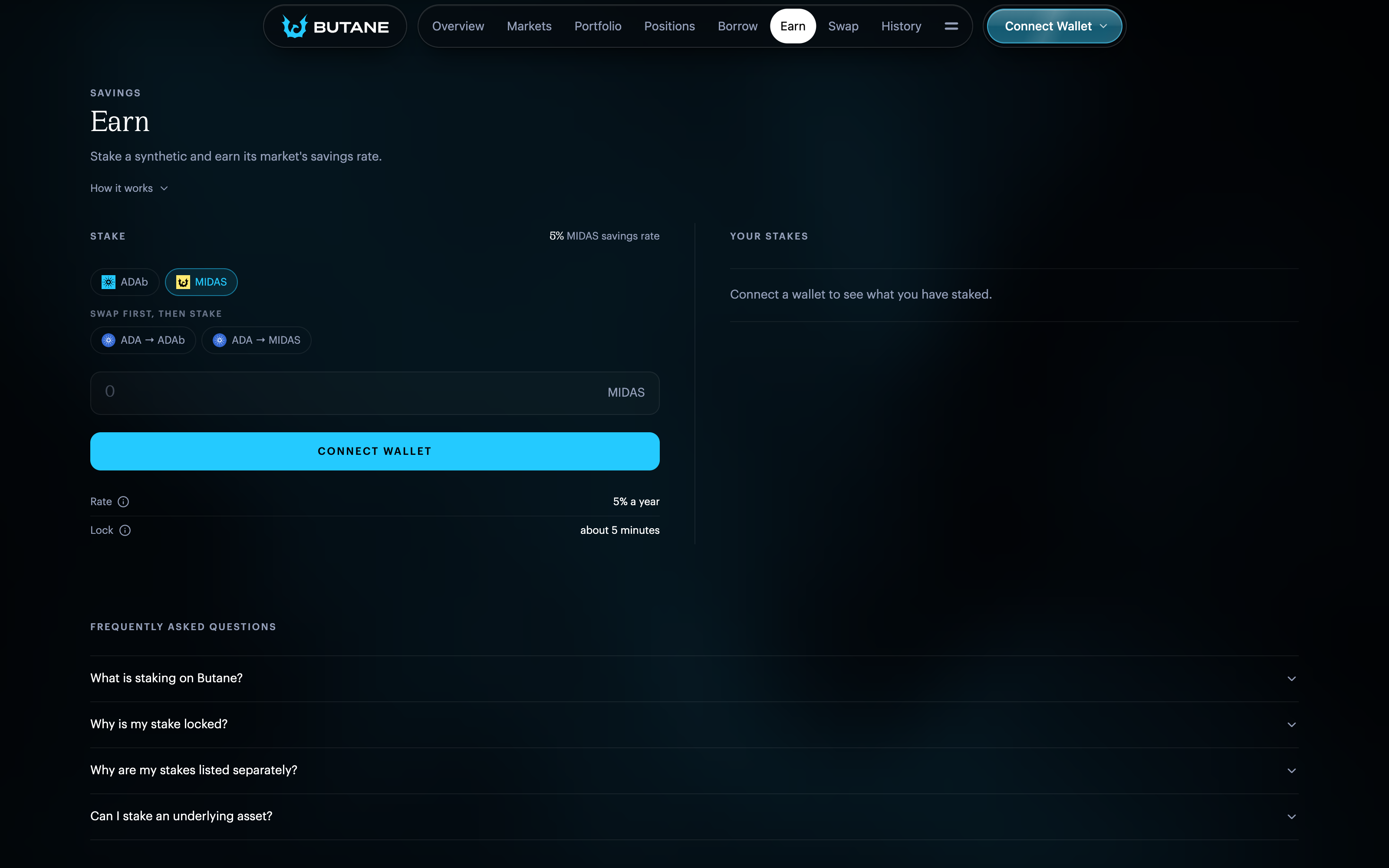 Butane Earn page